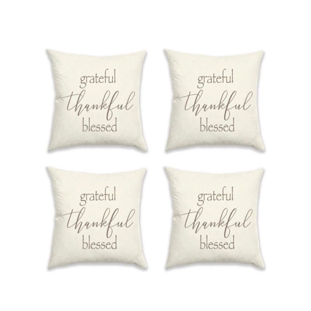 NWT 4 Grateful Thankful Blessed18×18 Ivory Brown Reversible Pillow Cushion Cover